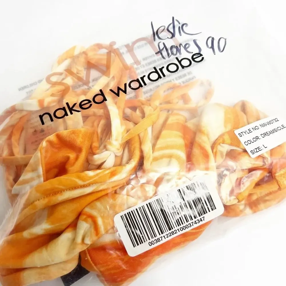 NAKED WARDDROBE DREAMSICLE LARGE ORANGE TWO PIECE BIKINI SET NEW